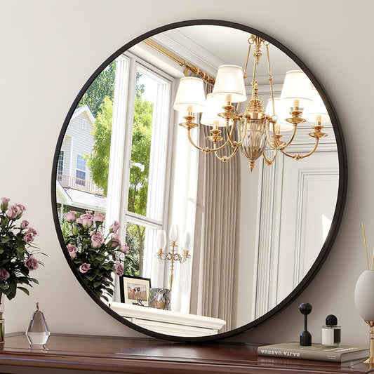 30 Inch Matte Black Round Wall Mirror Bathroom Decor-1