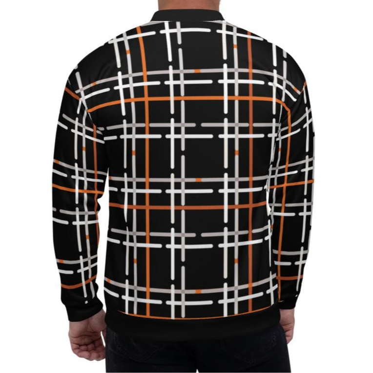 Mens Jacket - Tartan Plaid Colorblock Bomber Jacket Black/multicolor