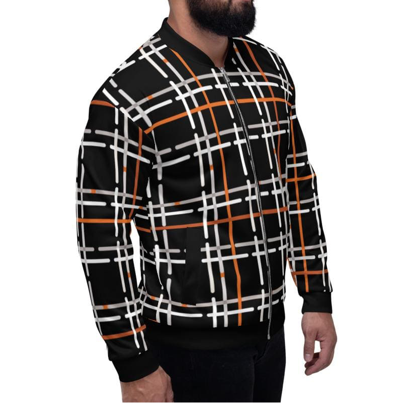 Mens Jacket - Tartan Plaid Colorblock Bomber Jacket Black/multicolor