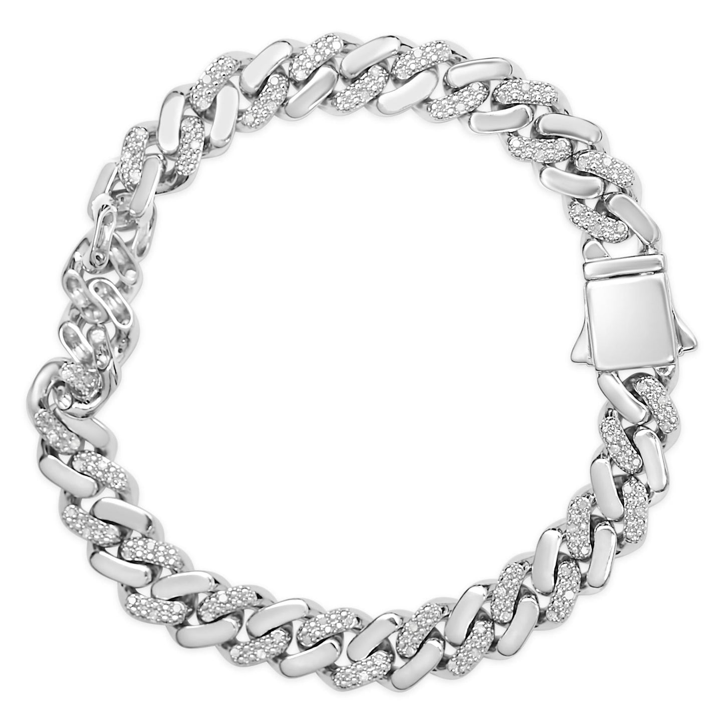 .925 Sterling Silver 1/2 Cttw Diamond Cuban Curb Chain Bracelet (I-J Color, I3 Clarity)- 8.5" Inches-4