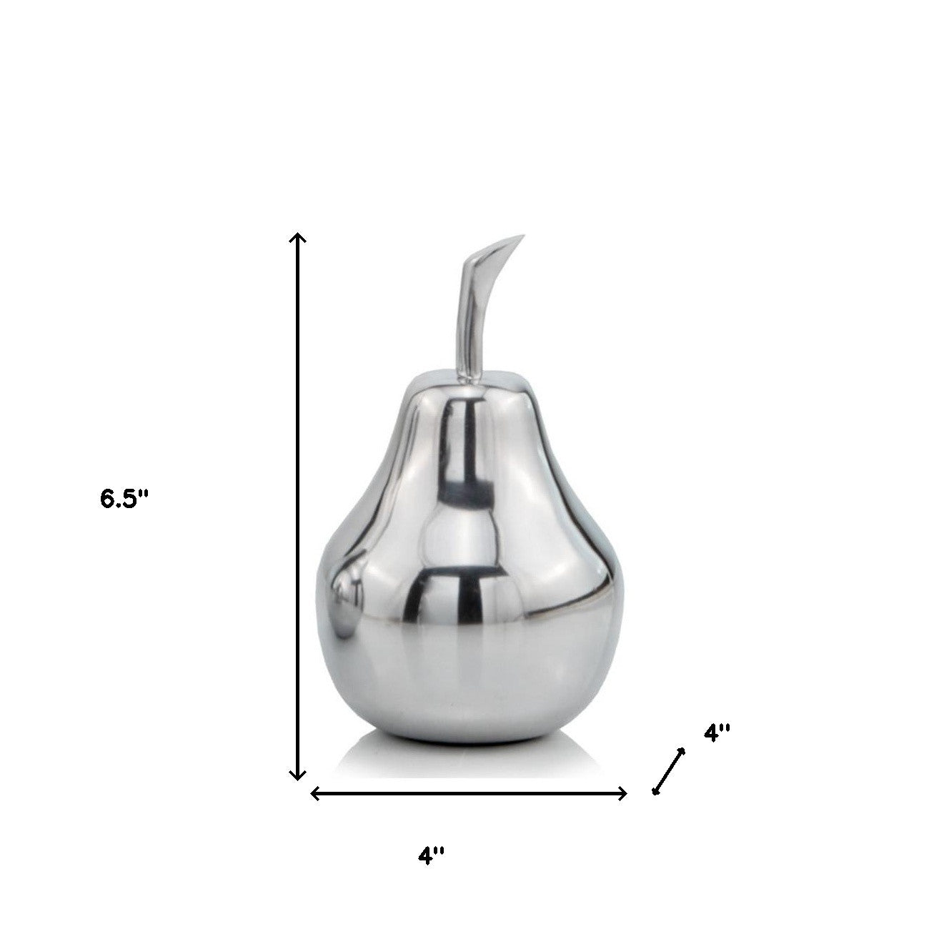 7" Silver Buffed Aluminum Decorative Pear Tabletop Sculpture-5