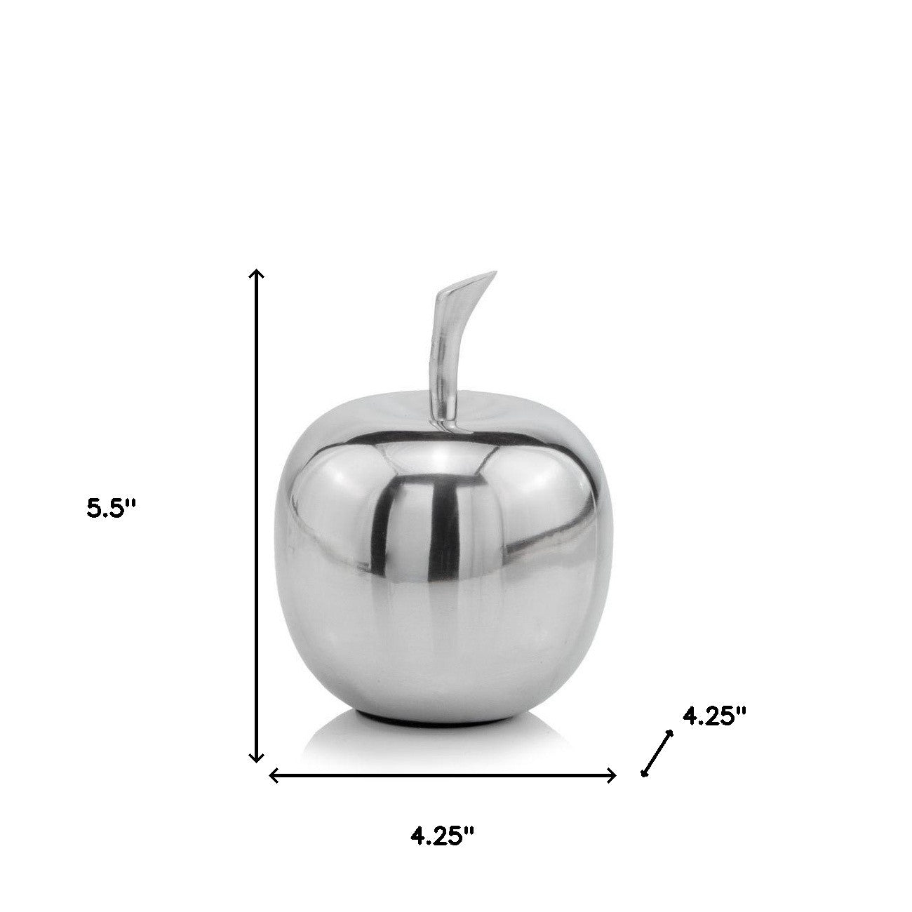 6" Silver Buffed Aluminum Decorative Apple Tabletop Sculpture-6