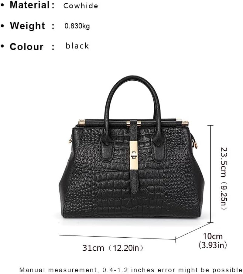 Genuine Leather Crocodile Print Handbag - Large Capacity, Detachable Strap, Color-Blocked, Women'S Cross-Body Tote
