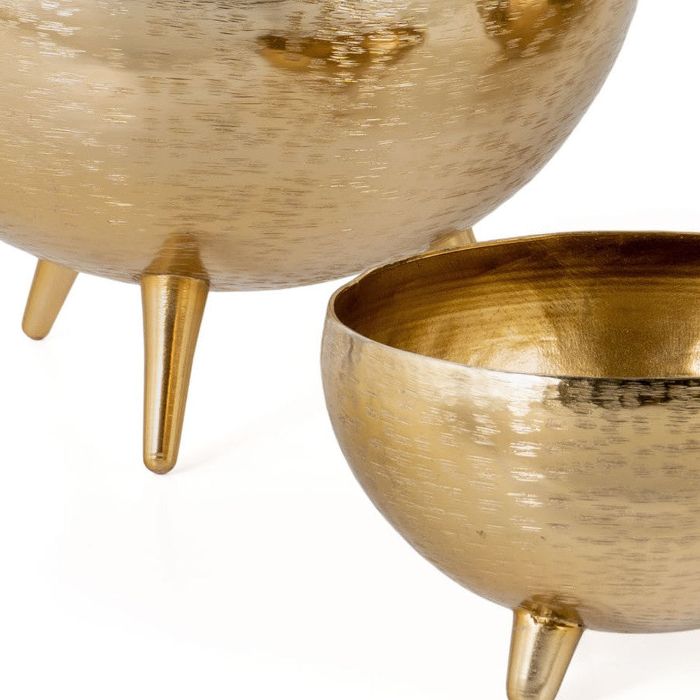 Set of Three Gold Metal Decorative Footed Bowls-7