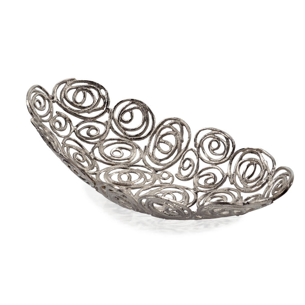 20" Silver Aluminum Abstract Circles Oval Decorative Bowl-1
