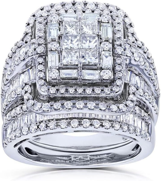 925 Sterling Silver Shiny Full Diamond Gemstone Ring 18K Gold Cubic Zirconia Promise Rings CZ Diamond Multi Row Ring Eternity Engagement Wedding Band Ring Sets Z.41