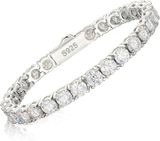 TUHE Moissanite Tennis Bracelet for Women Men 1.92-2.52Carats Moissanite Bracelet 18K White/Yellow Gold Plated 925 Sterling Silver Bracelets 2MM D Color VVS1 Round Brilliant Cut Bracelets 6.5-8.5Inch