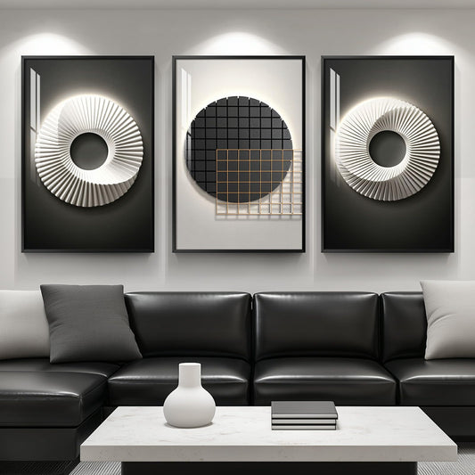 Framed Modern Black and White Abstract Wall Art for Living Room, Large 3 Piece Bright Style Artworks for Wall, Luxury Minimalist Painting Prints for Dining Room Hallway Office Wall Decor, 24x36 Inch