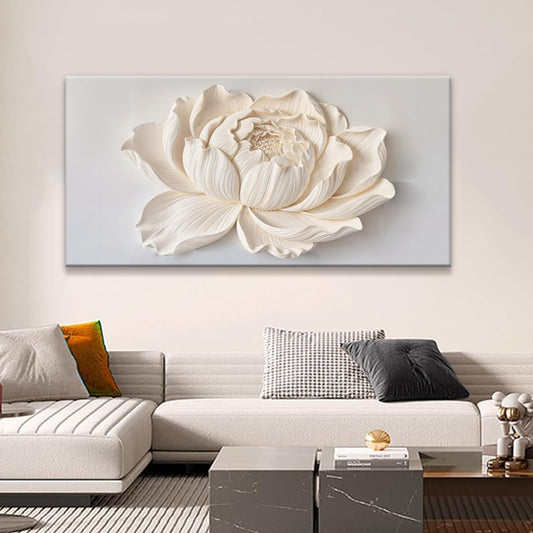 Modern Wall Art White Flower Canvas Art Wall Decor Wall Decor Prints Painting Wall Art Picture For Bedroom Living Room Dining Room Home Office Artwork 24"×48" Ready To Hang
