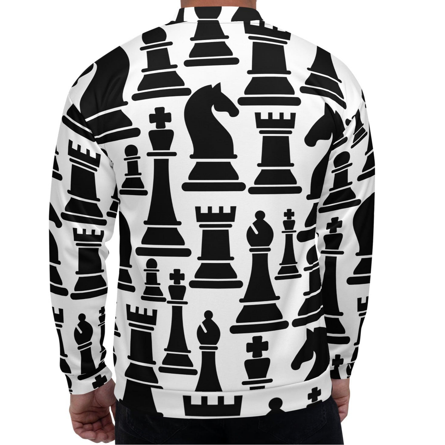 Mens Bomber Jacket - Black and White Chess Print