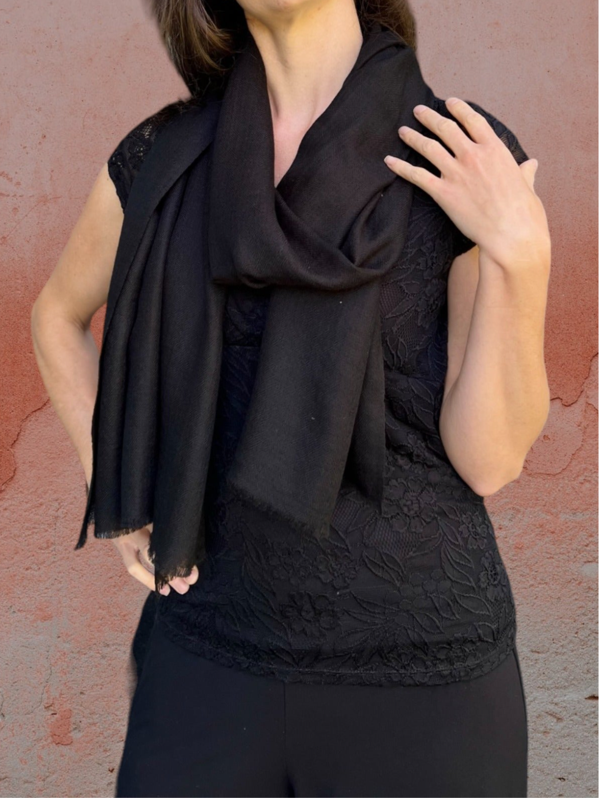 Black Solid Wool Lightweight Scarf
