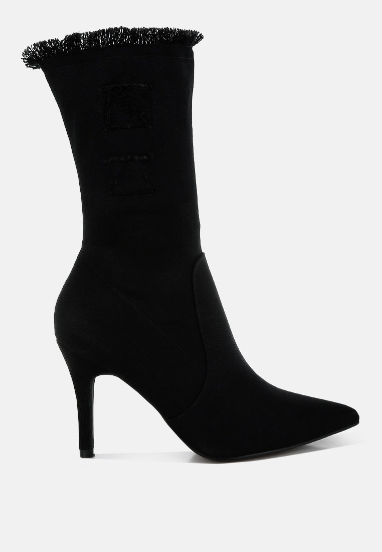 Himkok Distressed Denim Mid-Calf Boots-5