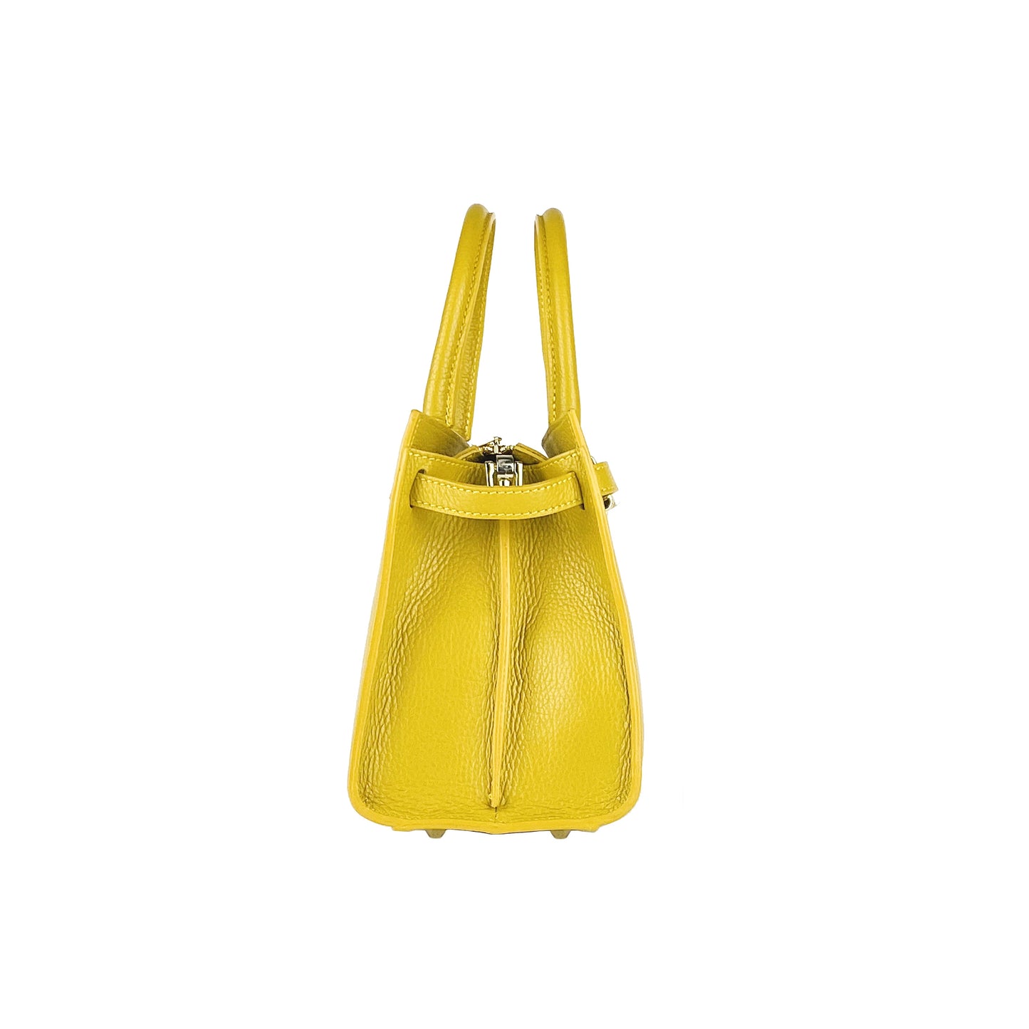RB1016AR | Women's Genuine Leather Handbag Made in Italy with Removable Shoulder Strap. Attachments with Shiny Gold Metal Snap Hooks - Mustard Color - Dimensions: 28 x 20 x 14 + 12.5 cm-4