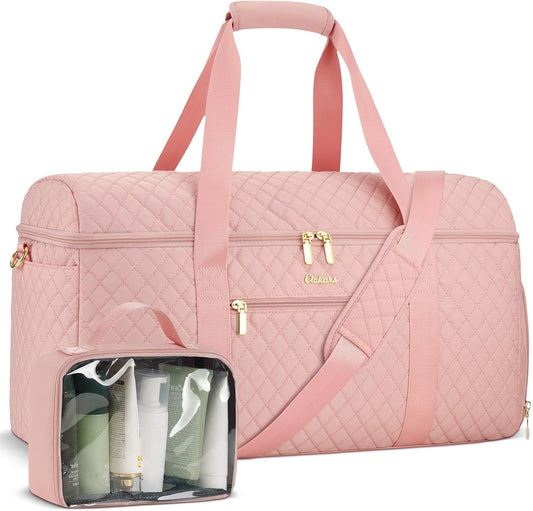 Weekender Bags for Women, Wide Open Large Travel Duffle Bag with Shoe Compartment, Overnight Hospital Bag for Women Labor Delivery, Carry on Bag Personal Item Travel Bag with Wet Pocket (Pink)