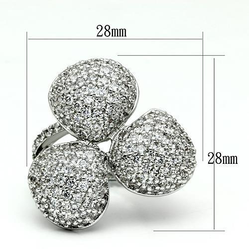 LO2526 - Rhodium Brass Ring with AAA Grade CZ in Clear-1