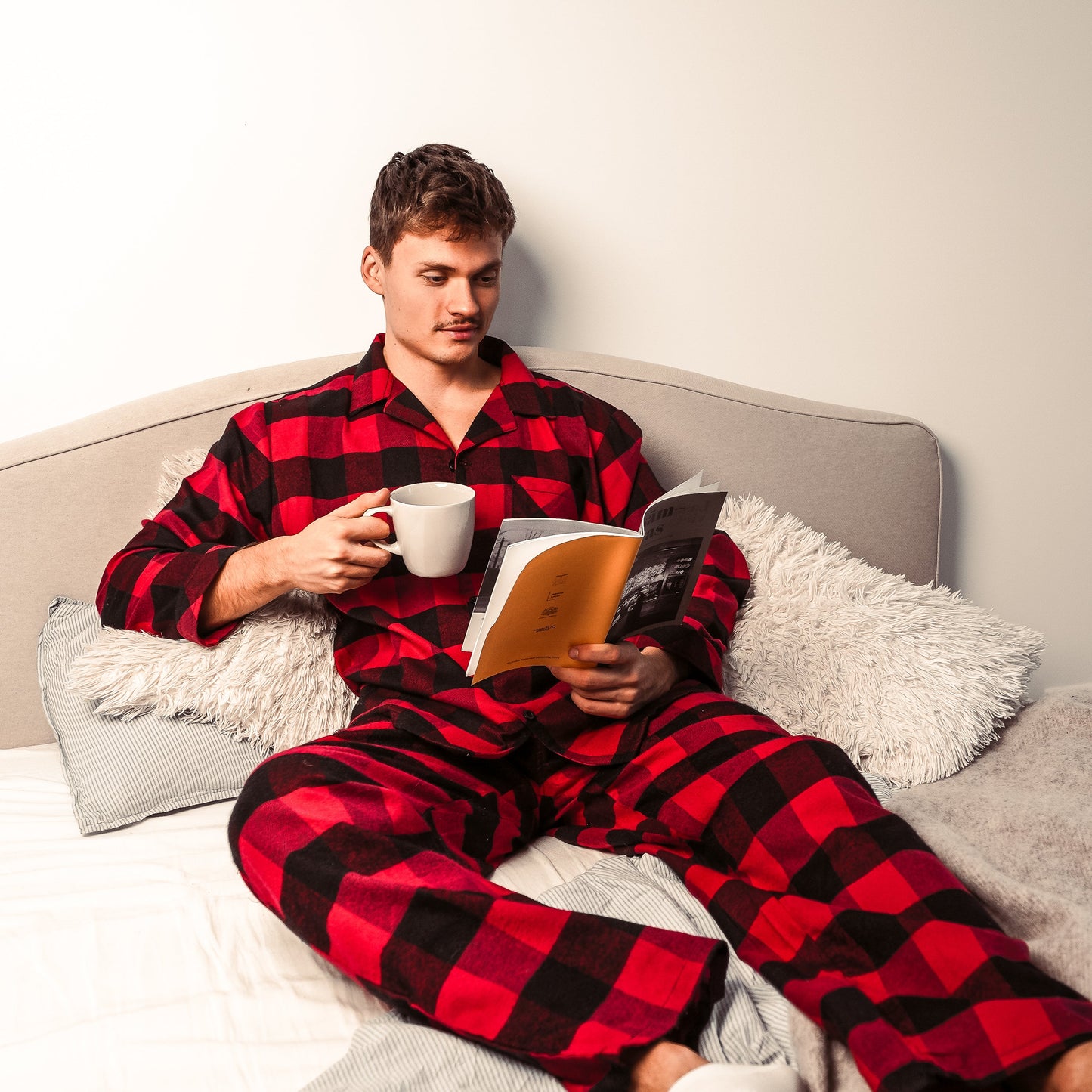 Norty Mens Cotton Yarn Flannel Pajama Lounge Sleep Sets-2