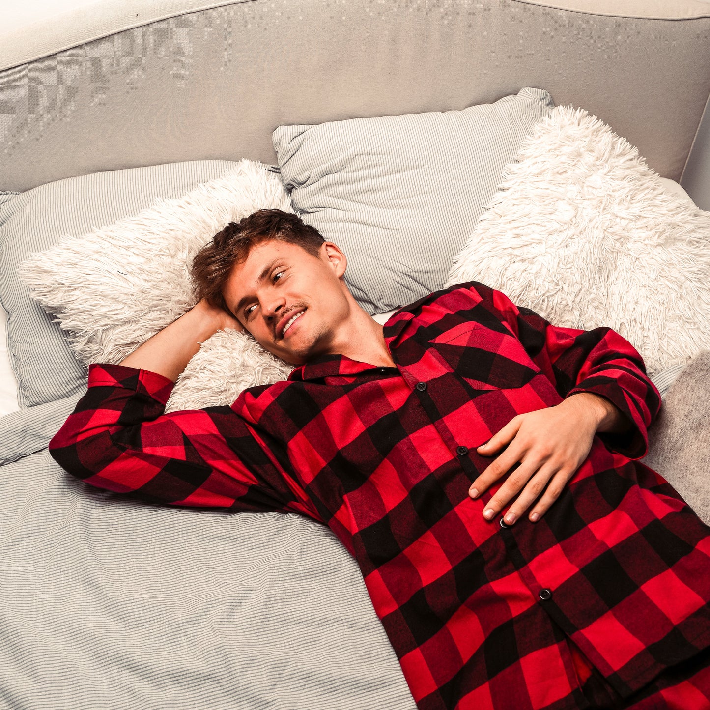 Norty Mens Cotton Yarn Flannel Pajama Lounge Sleep Sets-4