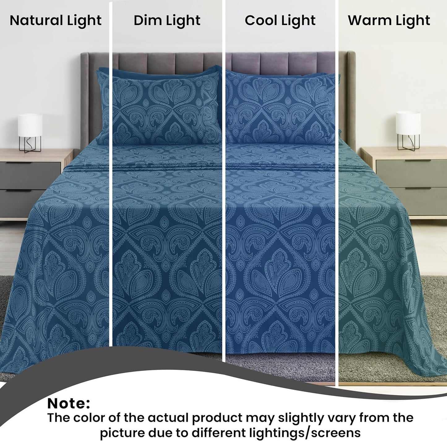 LUX Décor Paisley Queen Sheet Set – 6 Piece Ultra-Soft Microfiber Bed Sheets with Flat Sheet, 16 Inches Deep Pocket Fitted Sheet & 4 Pillowcases, Breathable, Bedroom Decor, Oeko-Tex – Navy Blue