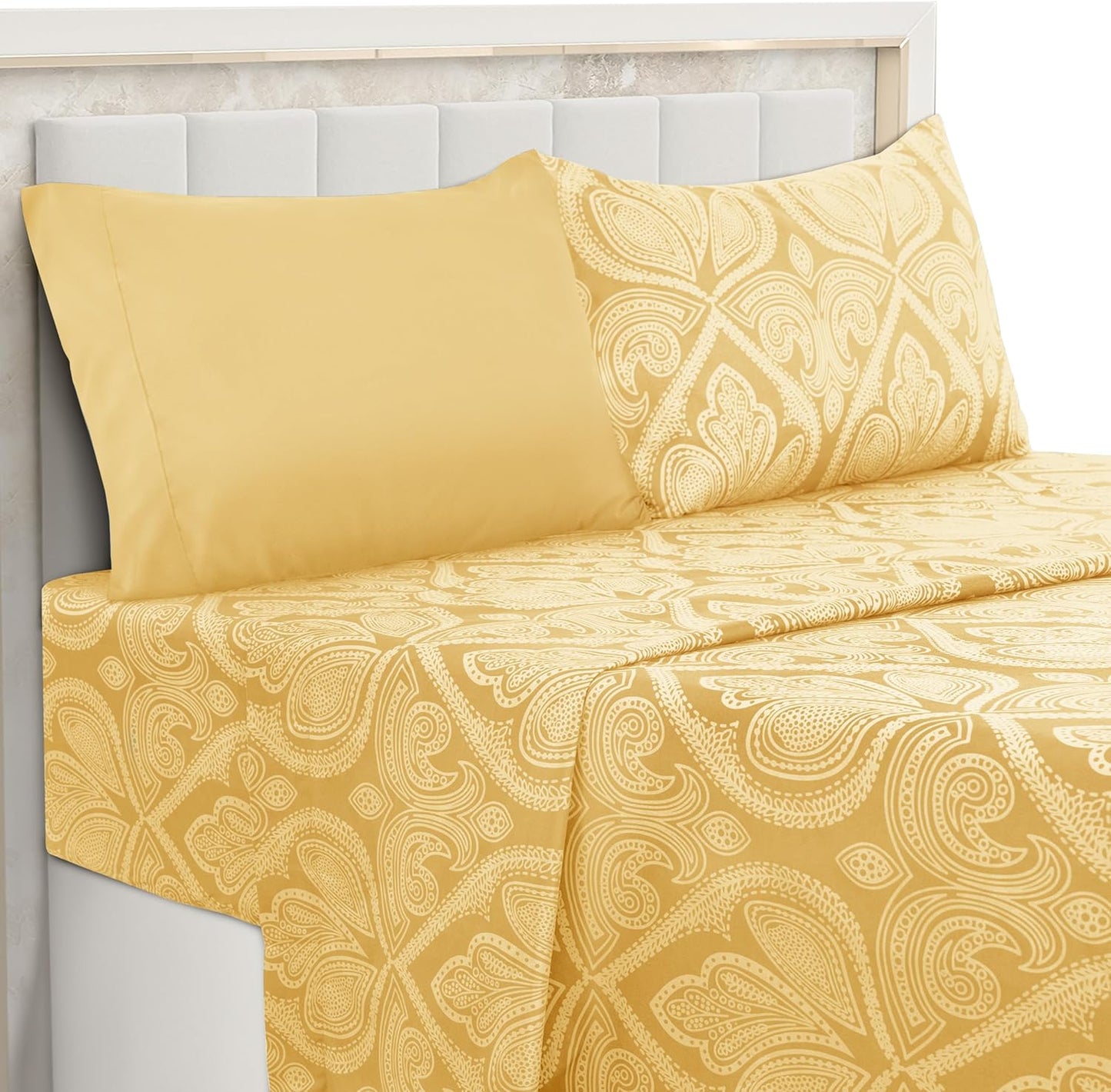 LUX Décor Paisley Queen Sheet Set – 6 Piece Ultra-Soft Microfiber Bed Sheets with Flat Sheet, 16 Inches Deep Pocket Fitted Sheet & 4 Pillowcases, Breathable, Bedroom Decor, Oeko-Tex – Navy Blue