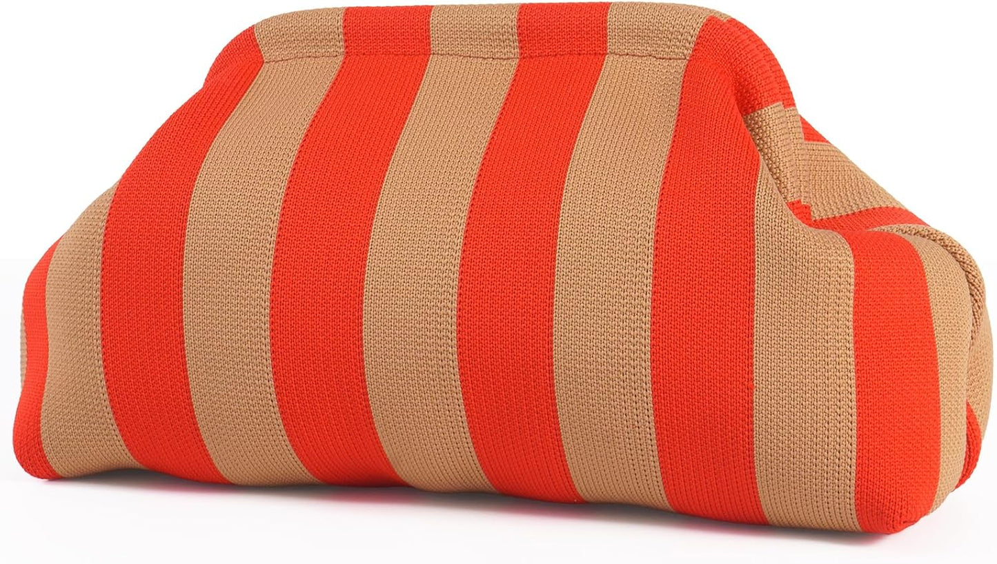 Woven Clutch Purses for Woman,Summer Beach Purse for Vacation, Woven Striped Dumpling Bag,Crochet Evening Handbag