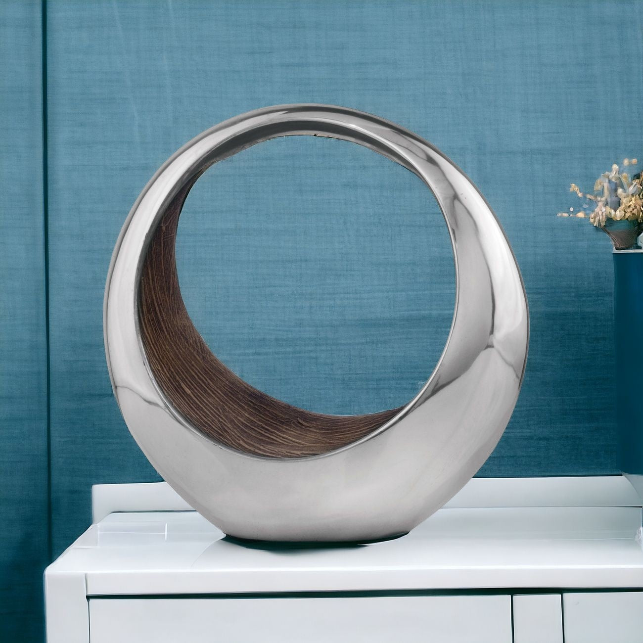 11" Brown and Silver Aluminum Circular Decorative Bowl-0