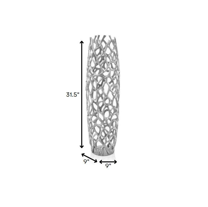 32" Aluminum Silver Twigs Cylinder Floor Vase-3