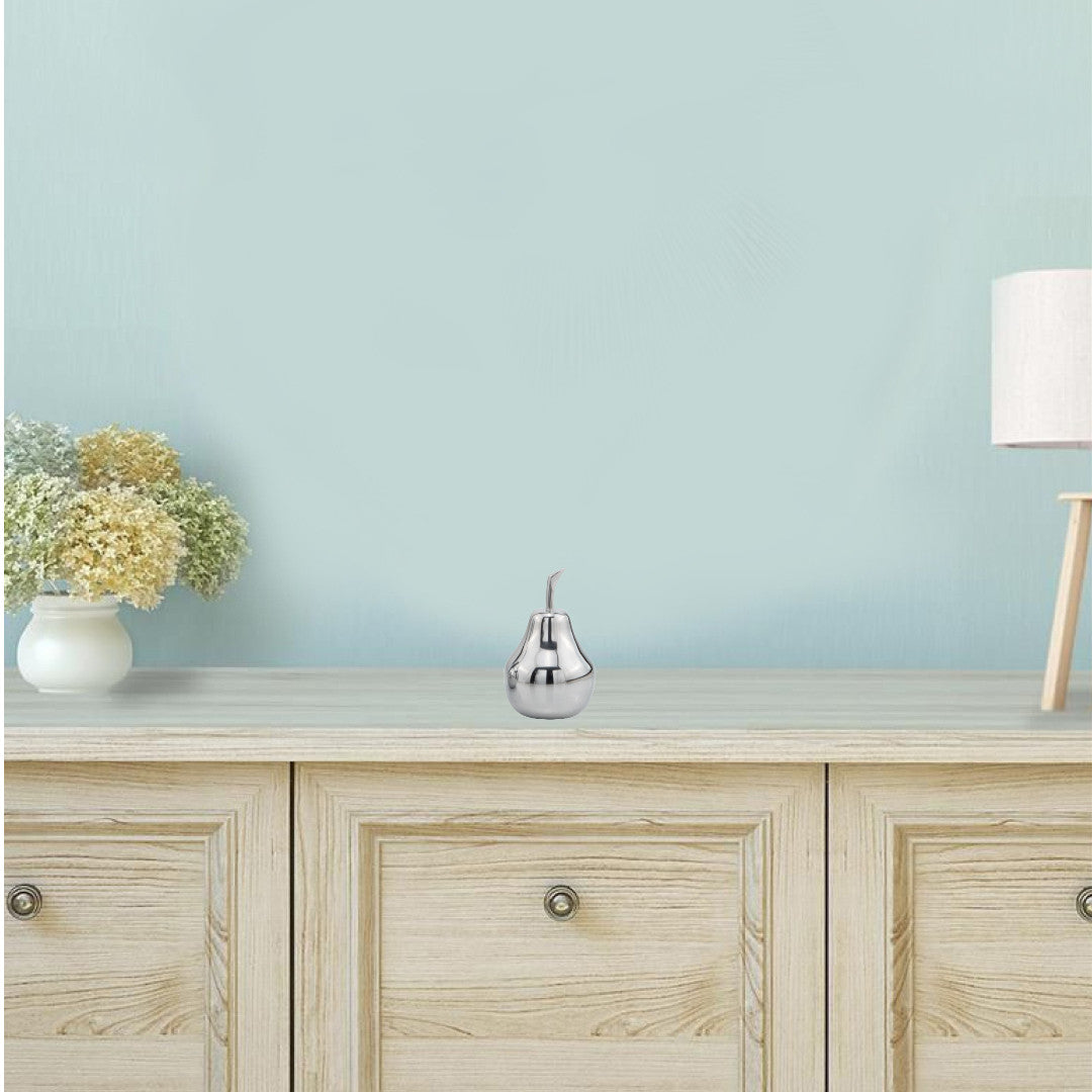 7" Silver Buffed Aluminum Decorative Pear Tabletop Sculpture-4