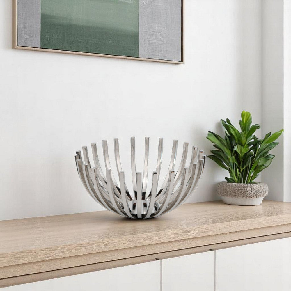 14" Silver Stainless Steel Decorative Bowl-0