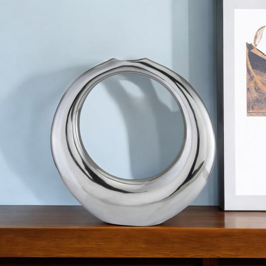 17" Silver Aluminum Ring Hoop Table Vase-0