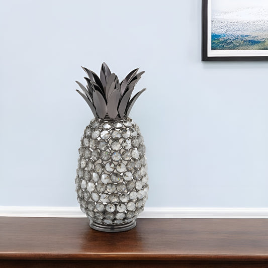 11" Silver Nickel Decorative Pineapple Tabletop Sculpture-0