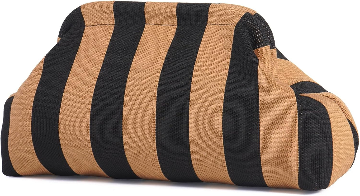Woven Clutch Purses for Woman,Summer Beach Purse for Vacation, Woven Striped Dumpling Bag,Crochet Evening Handbag