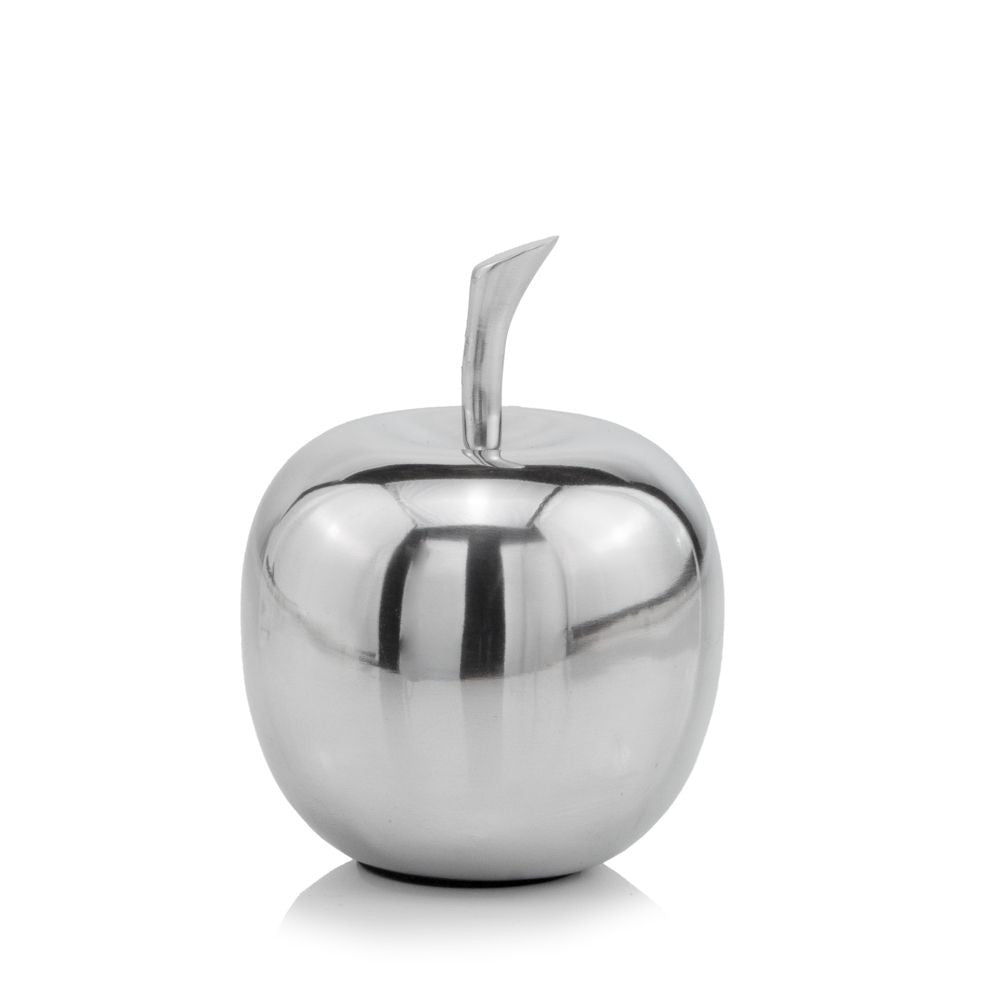 6" Silver Buffed Aluminum Decorative Apple Tabletop Sculpture-1
