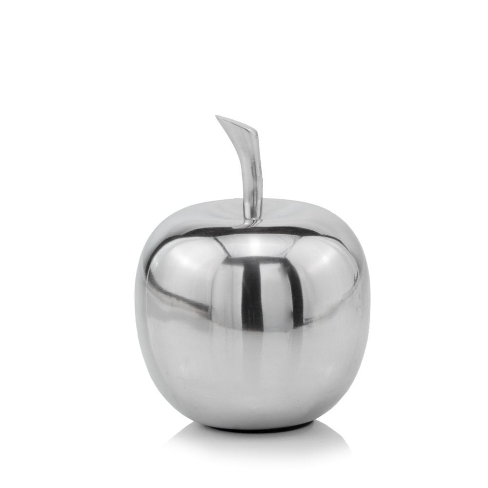 6" Silver Buffed Aluminum Decorative Apple Tabletop Sculpture-2