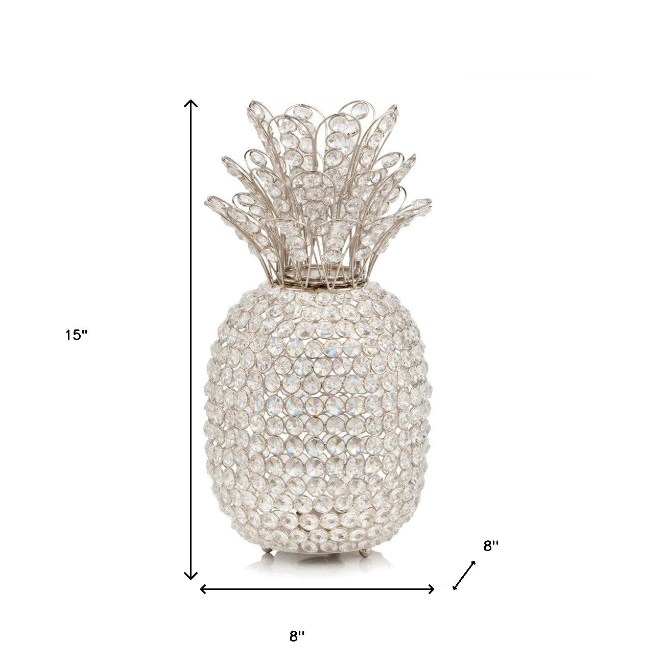 15" Silver Faux Crystal Decorative Pineapple-3