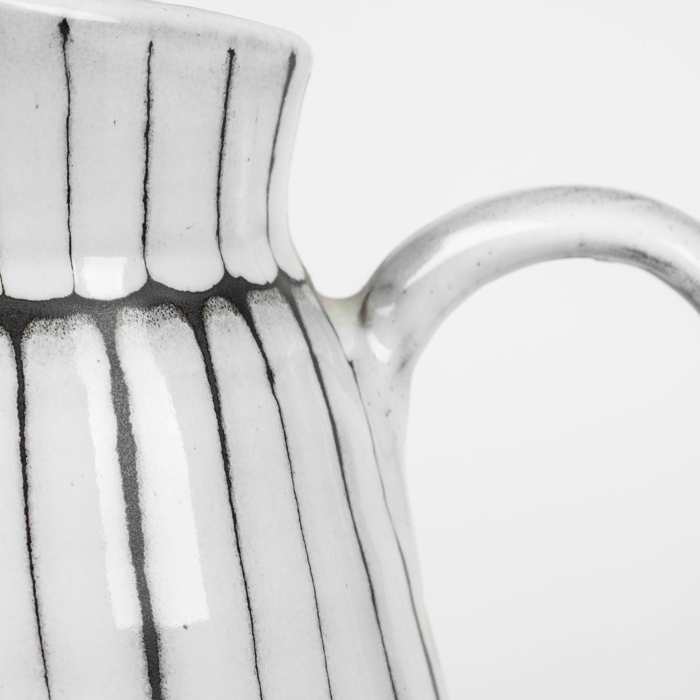 13" Black And White Ceramic Cylinder Jug Vase With Sculptural Details-2