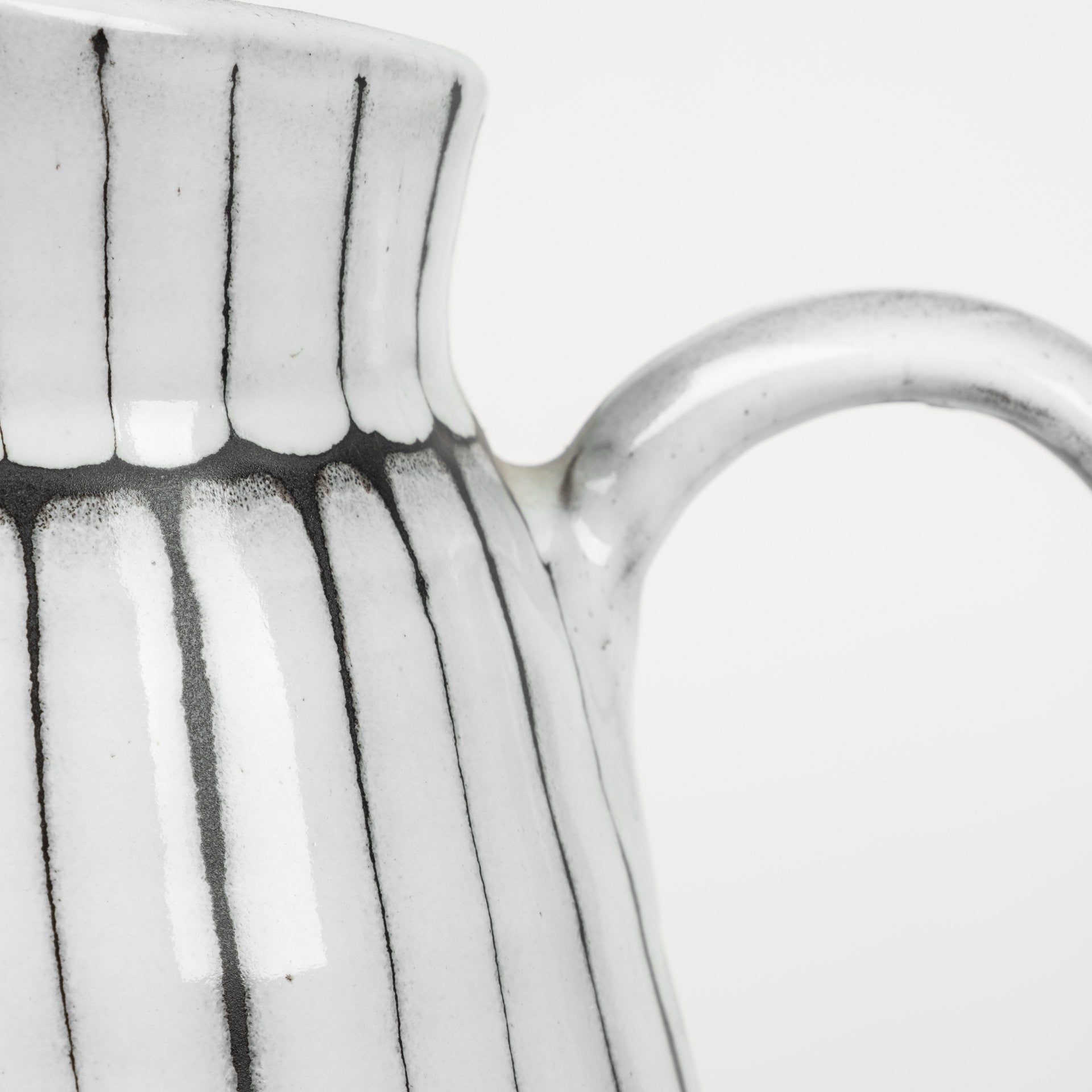 13" Black And White Ceramic Cylinder Jug Vase With Sculptural Details-2