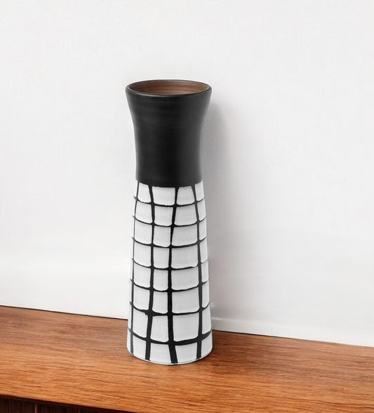 24" Black And White Abstract Cylinder Ceramic Table Vase-0