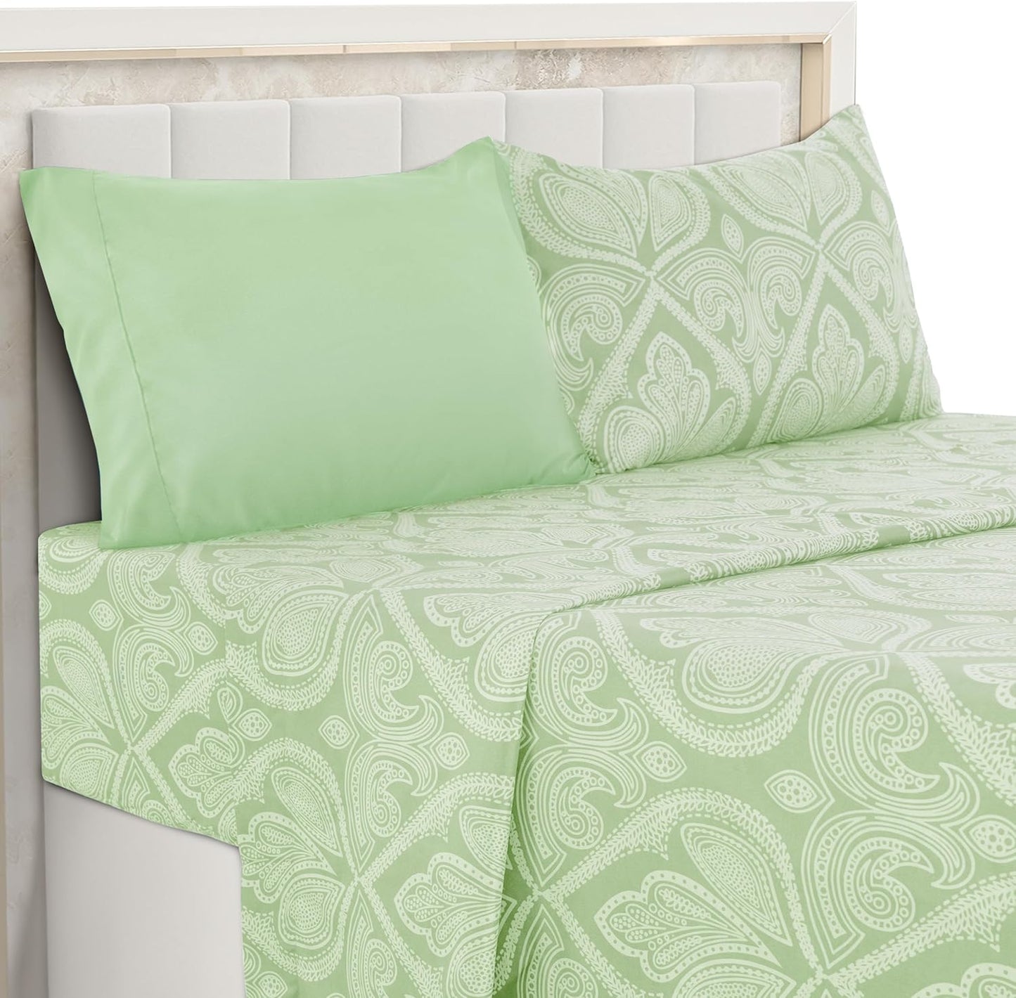 LUX Décor Paisley Queen Sheet Set – 6 Piece Ultra-Soft Microfiber Bed Sheets with Flat Sheet, 16 Inches Deep Pocket Fitted Sheet & 4 Pillowcases, Breathable, Bedroom Decor, Oeko-Tex – Navy Blue