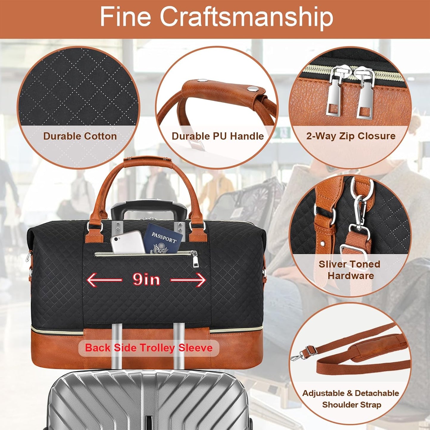 Weekender Bag for Women, Travel Duffel Bag Carry on Overnight Bag with Shoe Compartment Large Nylon Travel Weekend Tote Bag