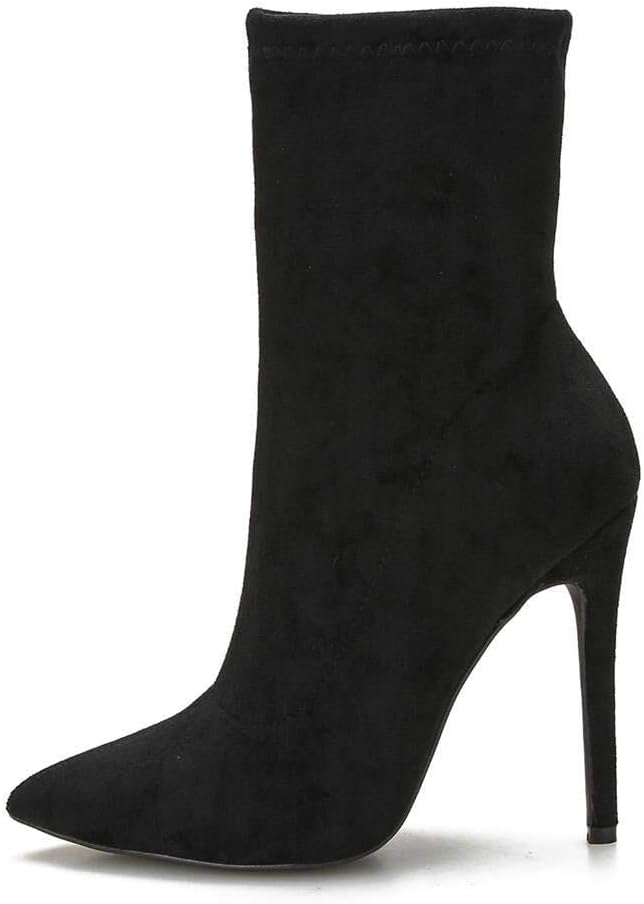 CAMSSOO Women's Ankle Boots Stiletto High Heels Boots Sexy Pointed Toe Side Zipper Sock Boots Comfy Mid Calf Booties
