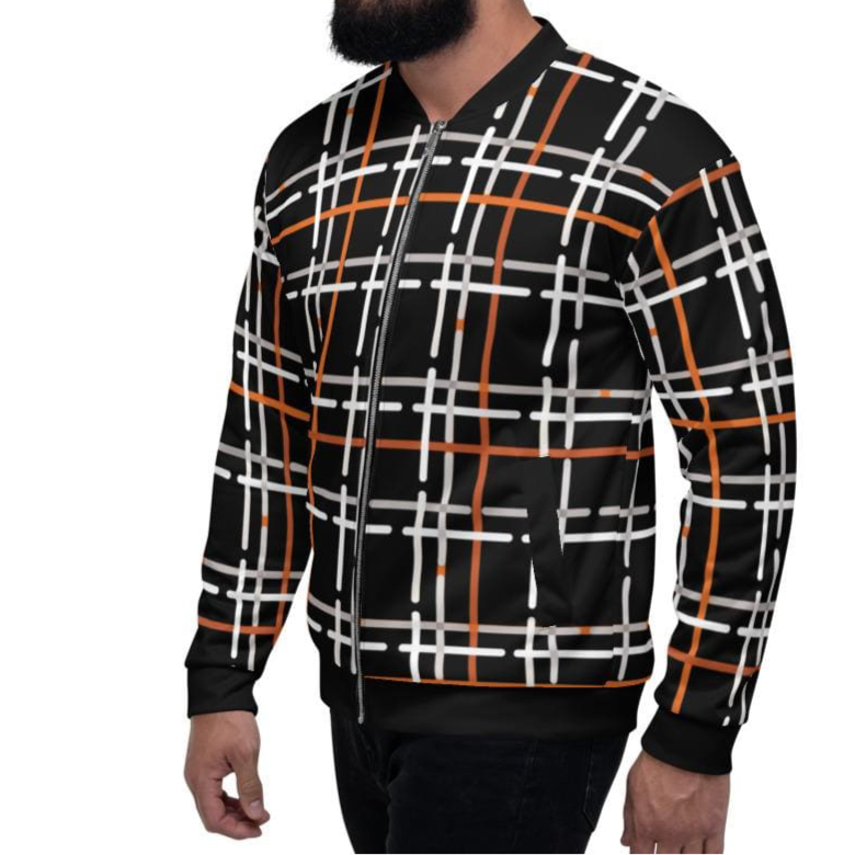 Mens Jacket - Tartan Plaid Colorblock Bomber Jacket Black/multicolor