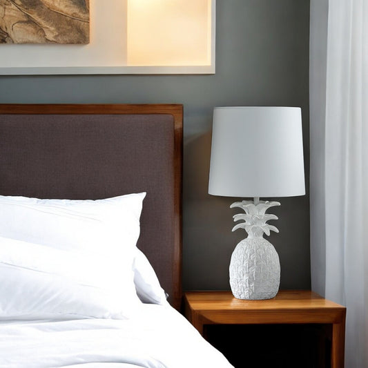 17" White Pineapple Table Lamp With White Empire Shade-0