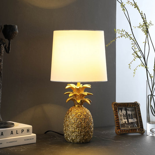 17" Gold Pineapple Table Lamp With White Empire Shade-3