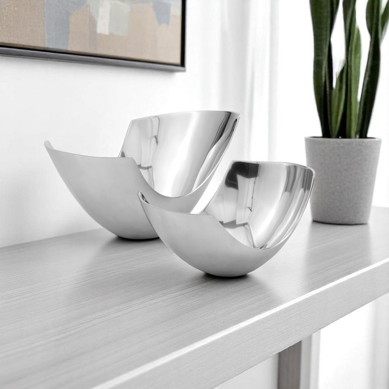 Set of Two Mod Aluminum Scoop Centerpiece Bowls-0
