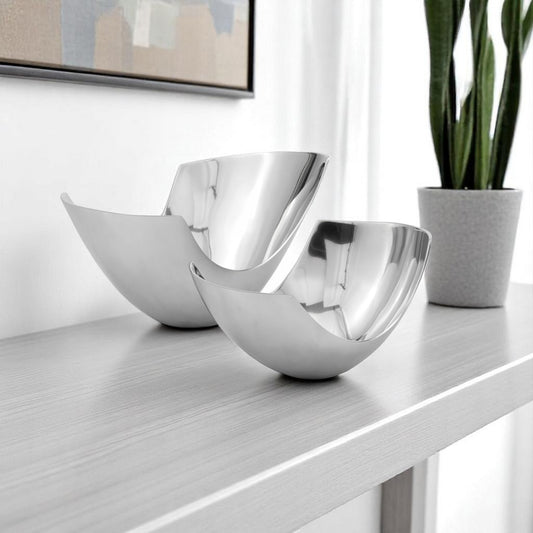 Set of Two Mod Aluminum Scoop Centerpiece Bowls-0