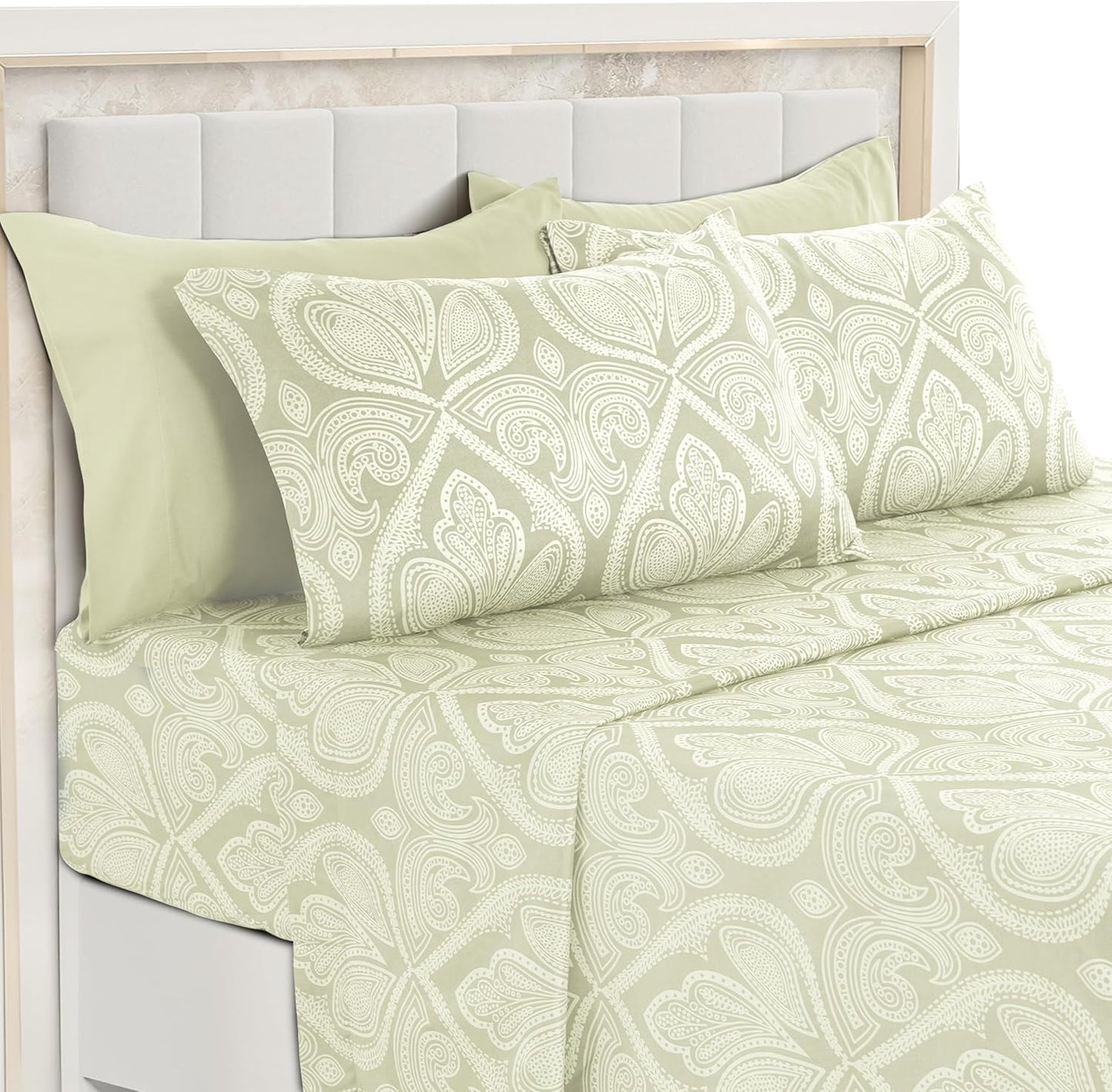 LUX Décor Paisley Queen Sheet Set – 6 Piece Ultra-Soft Microfiber Bed Sheets with Flat Sheet, 16 Inches Deep Pocket Fitted Sheet & 4 Pillowcases, Breathable, Bedroom Decor, Oeko-Tex – Navy Blue