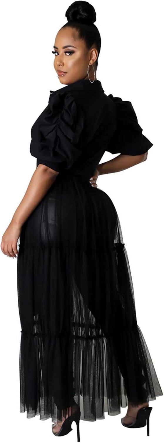 Ekaliy Women Sexy Short Sleeve Bodycon High Low Asymmetrical Ruffle Tunics Blouse Shirt Top Dress