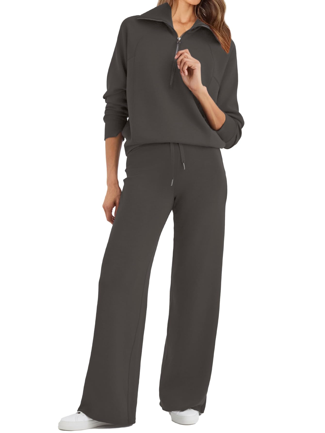 Glamaker Womens 2 Piece Outfits Sweatsuit Set Oversized Half Zip Sweatshirt Wide Leg Sweatpants Lounge Set Tracksuit