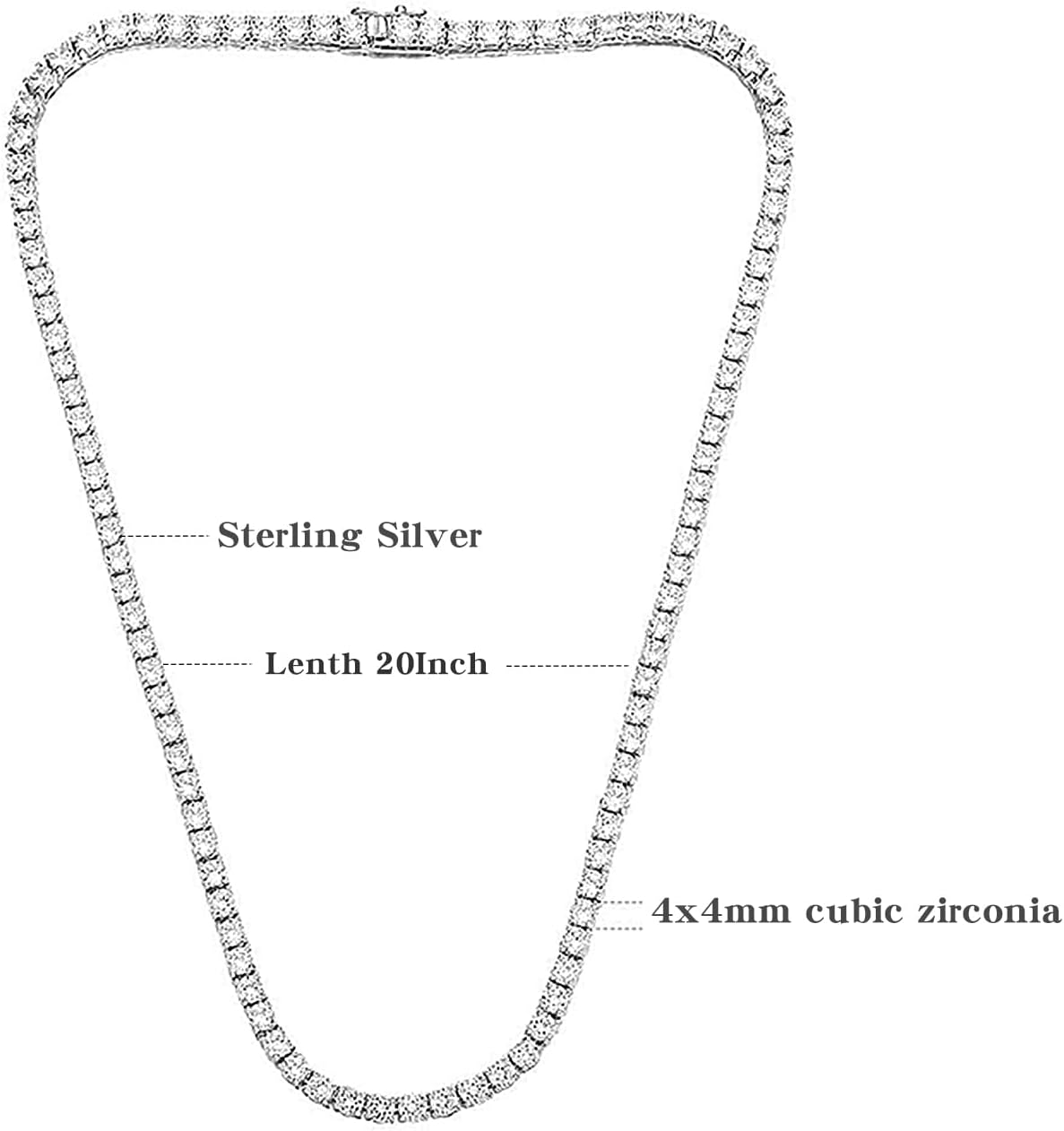 TIKJE Tennis Necklace 925 Sterling Silver| 3mm-6mm Cubic Zirconia Round Cut Faux Diamond Tennis Chain for Women and Men 16-24inches Valentine's Day Gift