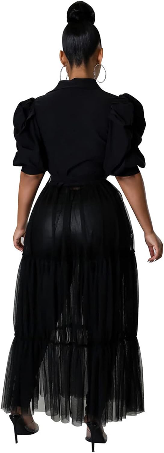 Ekaliy Women Sexy Short Sleeve Bodycon High Low Asymmetrical Ruffle Tunics Blouse Shirt Top Dress